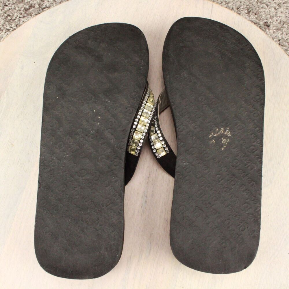 Skechers Foam Rhinestone Flip Flops Womens 8 Black Casual Sandals - Picture 9 of 11